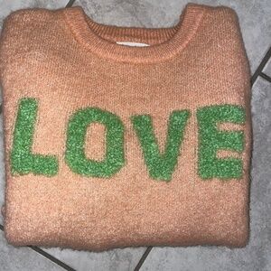 NEWBURY KUSTOM LOVE Pullover Peach Green Long Sleeve Sweater Size S